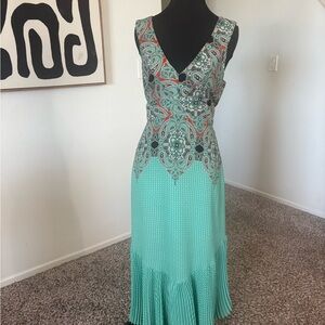 Maeve Anthropologie Aqua and Coral Paisley Maxi Dress